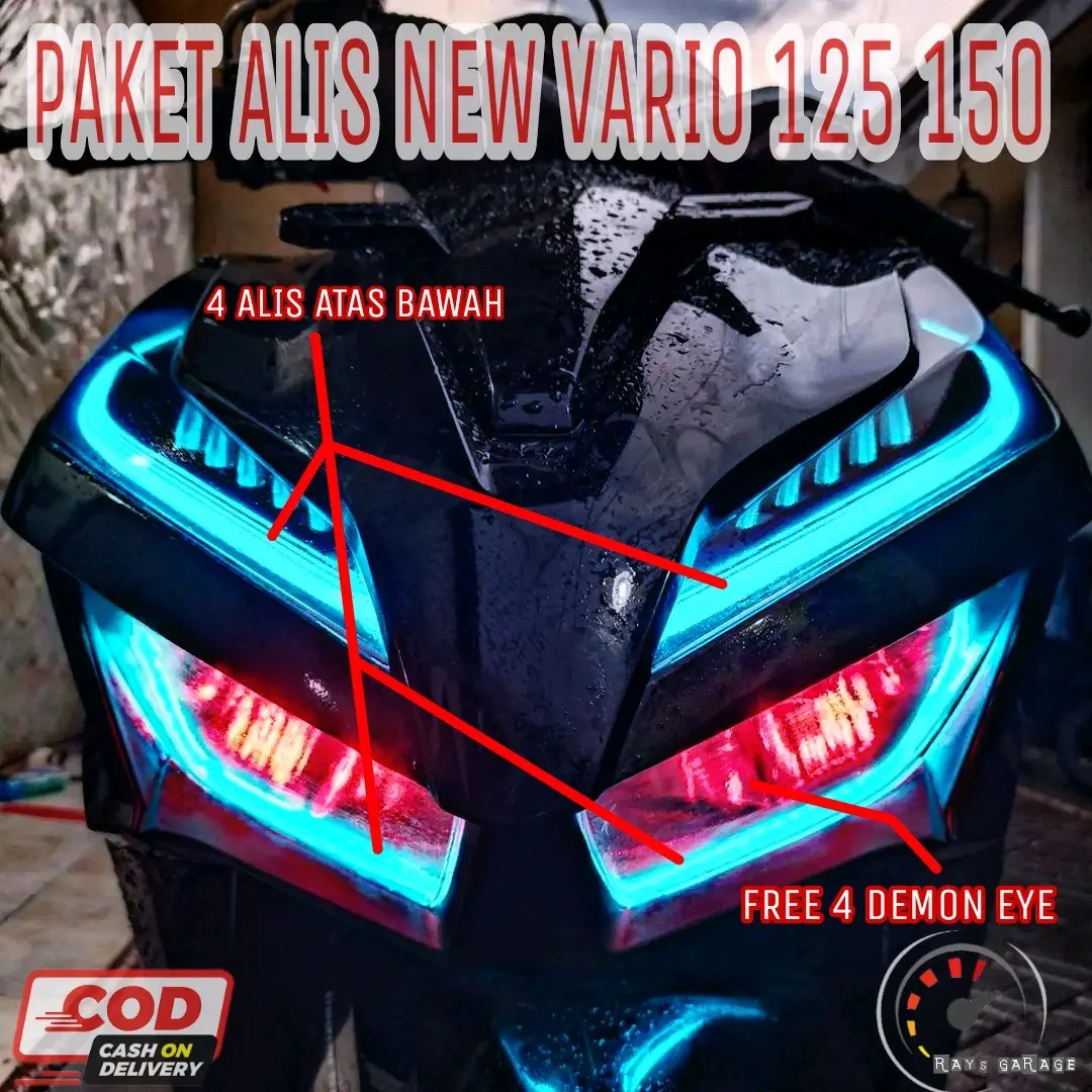 PAKET 4 ALIS ATAS BAWAH NEW VARIO 125 150 BONUS 4 DEMON EYE NO BINTIK Lampu led vario Foto real Motorcycle