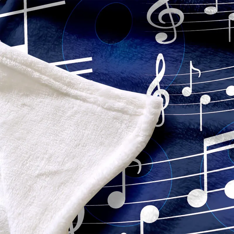 Music Note Print Flannel Blanket, Soft Comfortable Throw Blanket, Cool Bedroom Bedding Blankets, Warm Napping Blanket for Home Office Travel 3