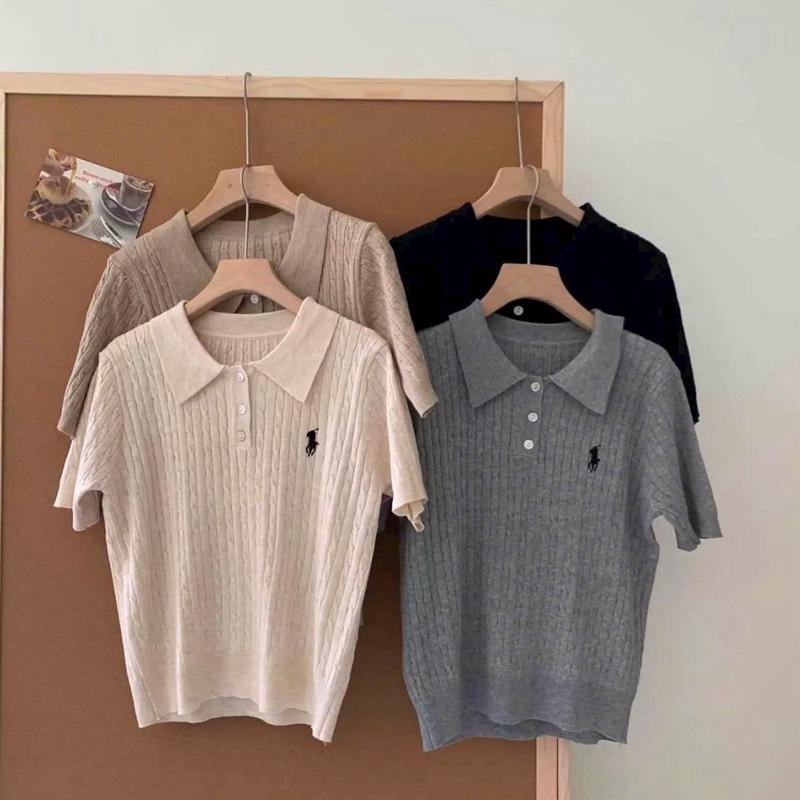 Áo polo nữ cộc tay THÊU NGỰA chất LEN LÔNG THỎ mềm mại hàng QC mã A68 aofolo zip monally pink hàn quốc Lynmostore
