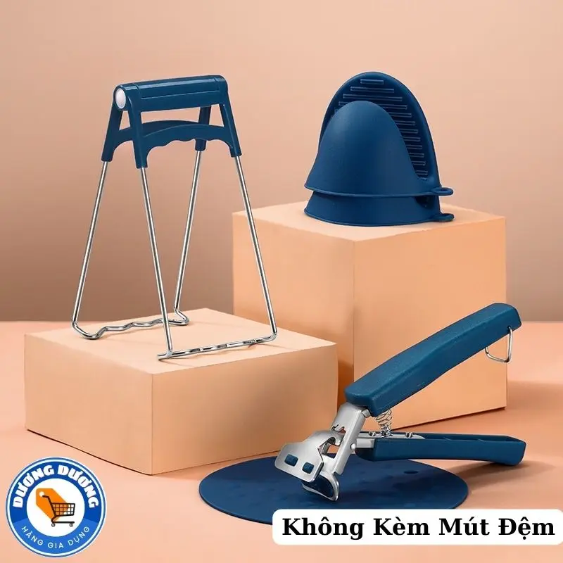 Bộ 3 dụng cụ gắp nóng nhà bếp, bộ 2 kẹp + găng tay gắp chén dĩa, nhấc nồi cách nhiệt, chống nóng, chống phỏng tay an toàn tiện dụng 0