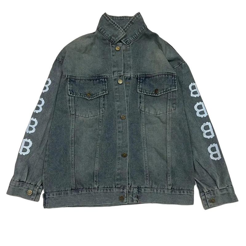 Áo Khoác Jeans Nữ  Tay Dài Chất Bò Mềm,Họa Tiết In Chữ B Oát Loang Thiết Kế 2 Nắp Túi.Phom Dài Dáng Rộng,Freesize Dưới 60kg.Huyền Thanh Shop  Jacket Menswear Có Cổ sơ mi Blue Jackets & Coats Top Women