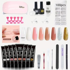 Poly Extension Gel Nail Kit with Nail Lamp, 1 Set 8 Colors Poly Gel Nail Kit with Base Top Coat, Nail Art & Nail Polish Kit for Women & Girls