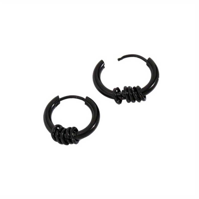 Product Introduction of 2pcs Stainless steel black earrings for men and women, fashionable punk trendy polished titanium steel ear buckles 1