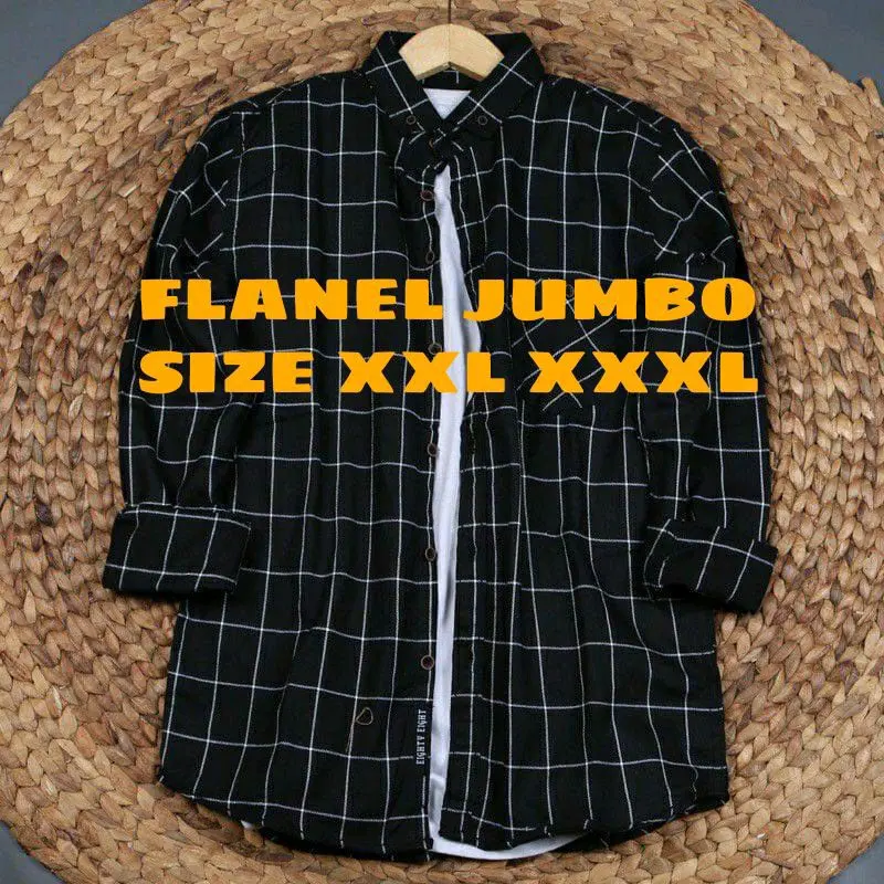 BIG SIZE  Baju Flanel Kotak  Motif  Hitam Panjang   Pria Wanita Casual distro Best Seller Terbaru Nyaman dipakai  Santai bahan Katun