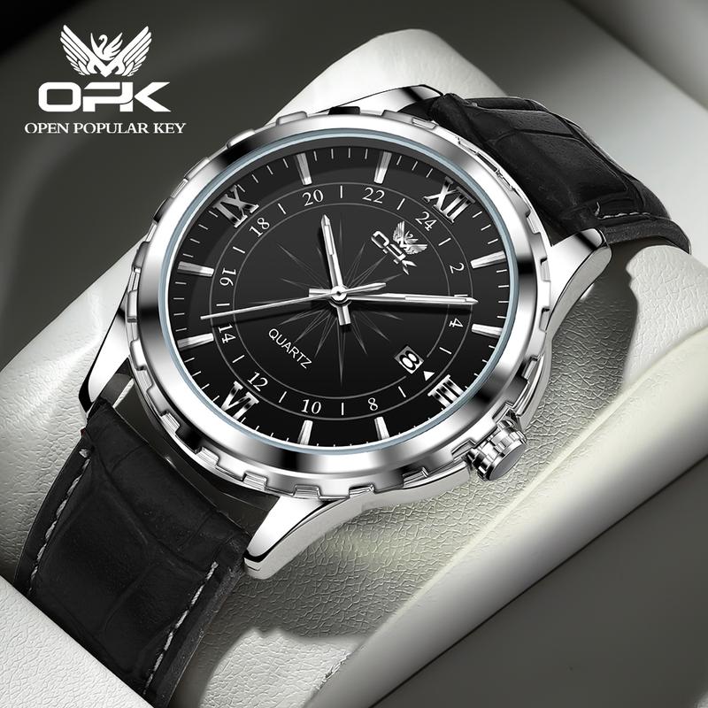  Đồng Hồ Nam Cao Cấp Chính Hãng OPK  Dạ Quang Dây Da Chống Nước Lịch Đơn Giản 6003 -6044- 6046 