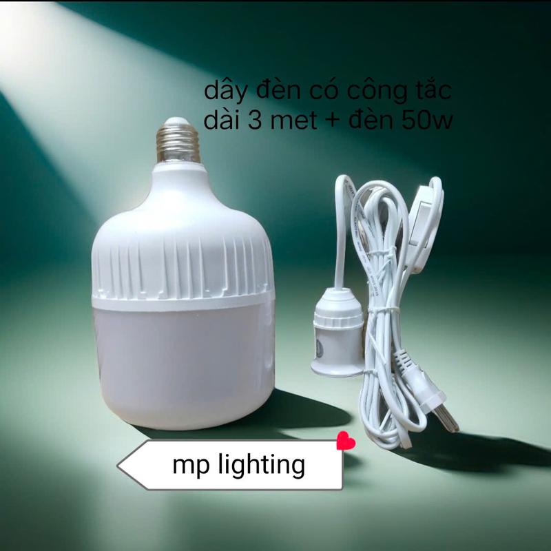 Bóng Đèn LED 50W + Đui Đèn Liền Dây Có Công Tắc Tiện Lợi 3m - Đèn Led 30W 40W 50W Tiết Kiệm Điện, Độ Sáng Cao Kèm Dây Đui Chui