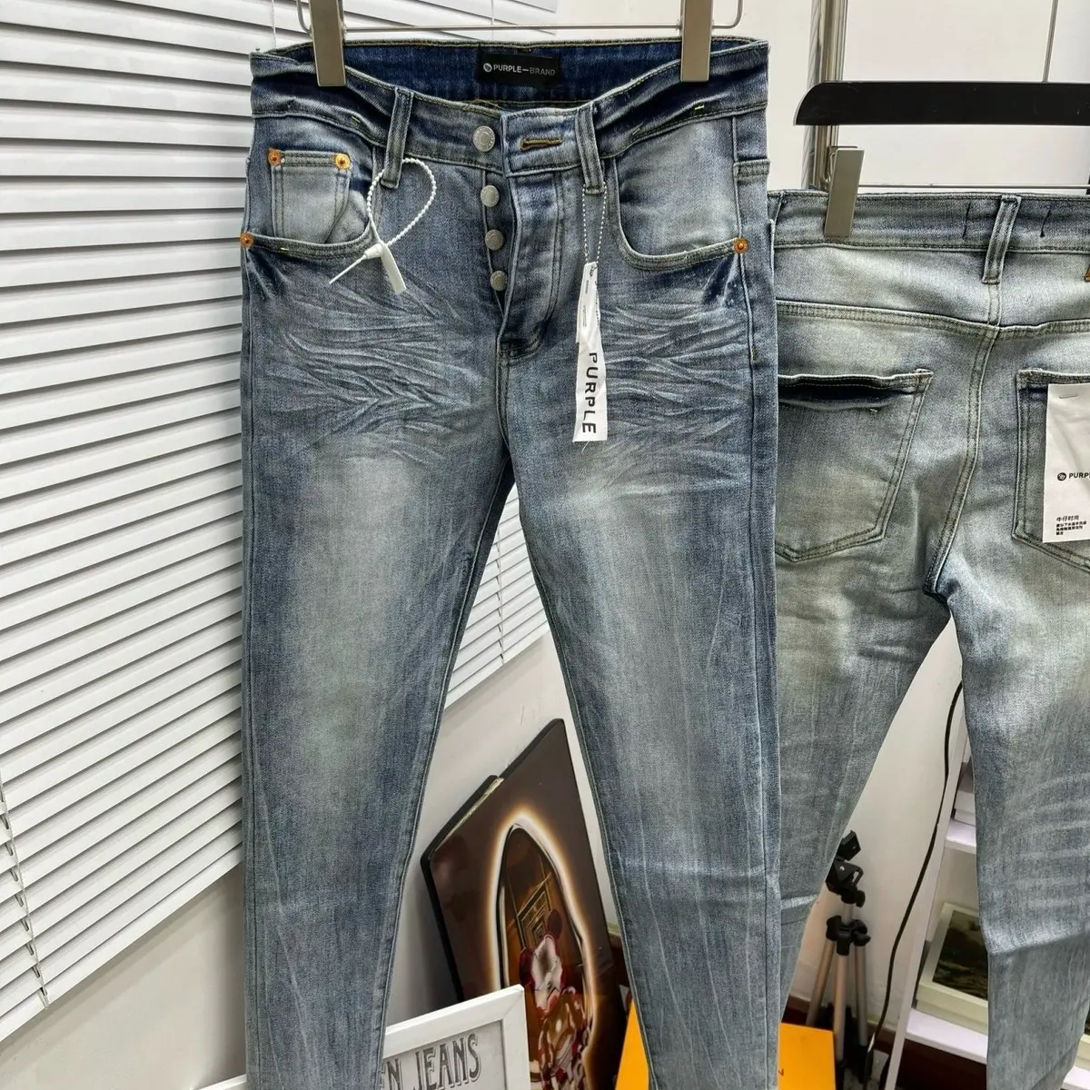 Quần jeans nam purple xanh trơn màu bụi cực chất, new