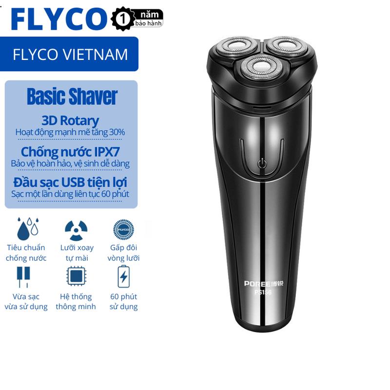 Voucher 10% 2024 Máy Cạo Râu Nam Lưỡi Dao 3 Đầu 3D Cạo Khô và Ướt Đa Năng Thông Minh IPX67 FLYCO - Chống Nước - Cổng Sạc USB - Thế Hệ Mới - POREE PS156VN - có thể cạo triệt vùng lông tay chân nữ bikini toàn thân PS156 kín