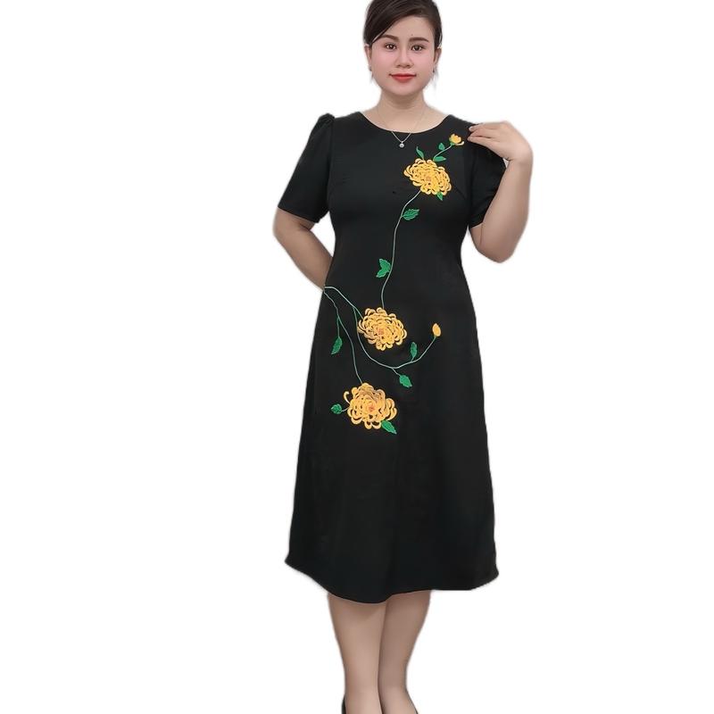 Váy Đầm Suông Trung Niên Shop Bigsize Mã TD17 Che Bụng Vải Cotton Lạnh Cao Cấp Màu Đen Và Nâu - Women, Nữ Voi Dress Nhung Voan váy  tiệc dam  cuoi ❧ ✪m☆ ♡ đỏ sang vàng đáng yêu đường thêu