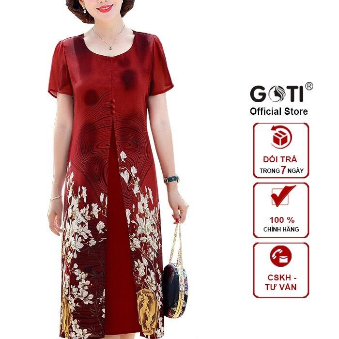 GOTI – Áo Đầm Trung Niên Dự Tiệc Cao Cấp Vải Voan 2 Lớp Giấu Bụng Dành Cho Mẹ U50 U60 3296 3301