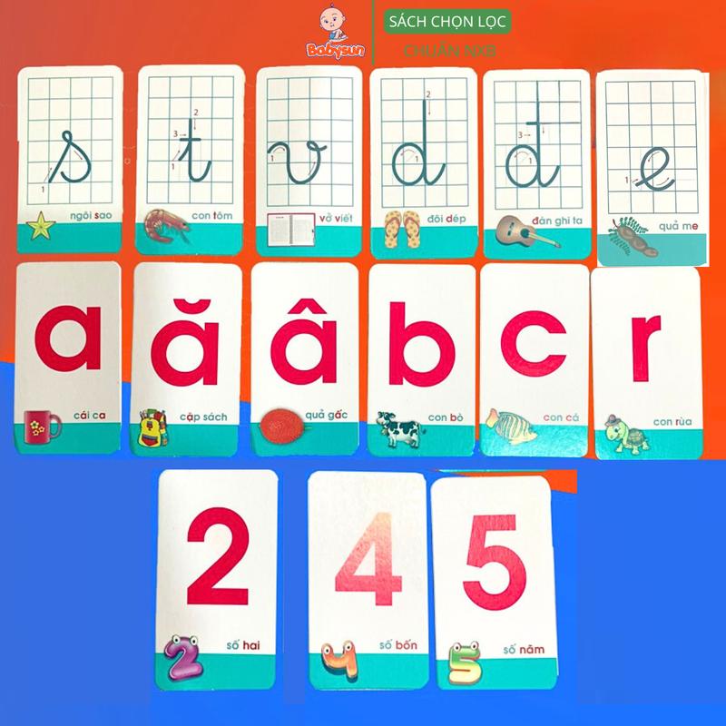  44 Thẻ Học Chữ Cái Chữ Số và Dấu- Thẻ Flashcard Dạy Học Cho Bé 