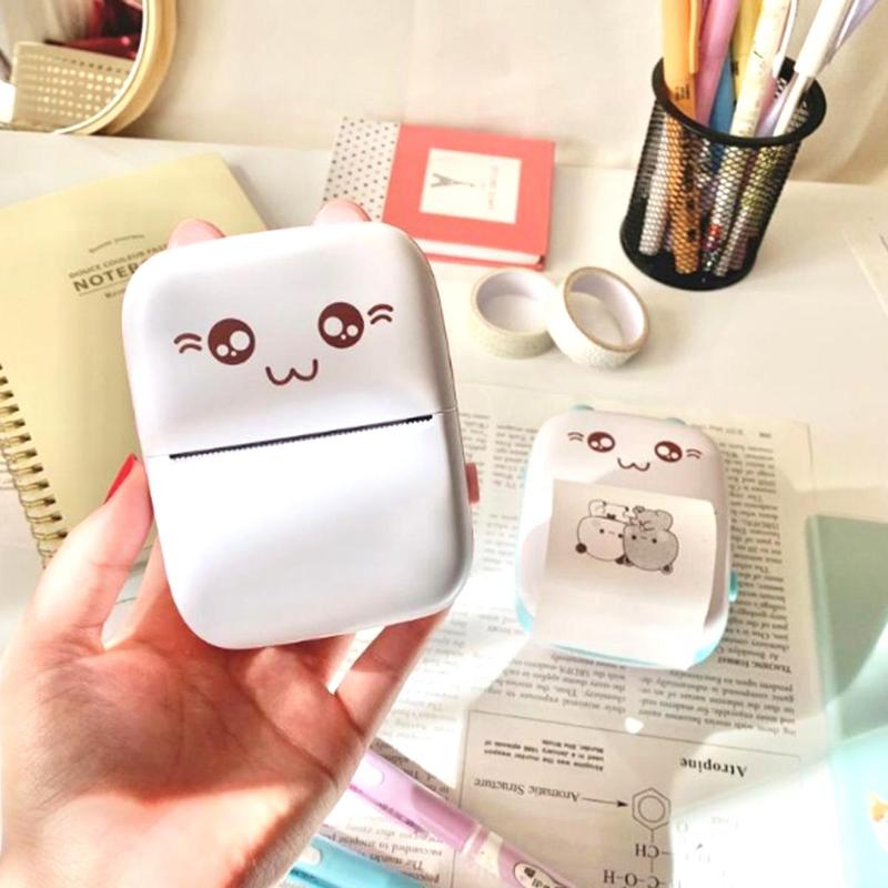 Product Introduction of Cute Cat Design Portable Printer, 1 Count Mini Printer with USB Cable, Multifunction Label Printer for Shopping List, Sticker & Study Note, Mini Photo Printer for Home Office School Journal 5
