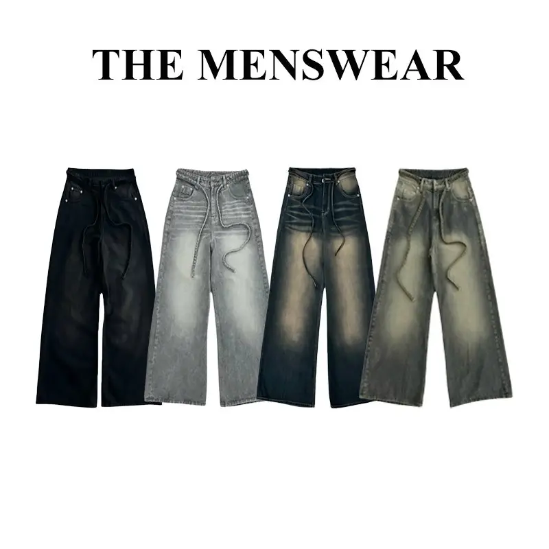 ALL JEANS LOOSE PLEAT- Quần jean suông ống rộng unisex nam nữ phối dây trẻ trung, năng động  Menswear Pants