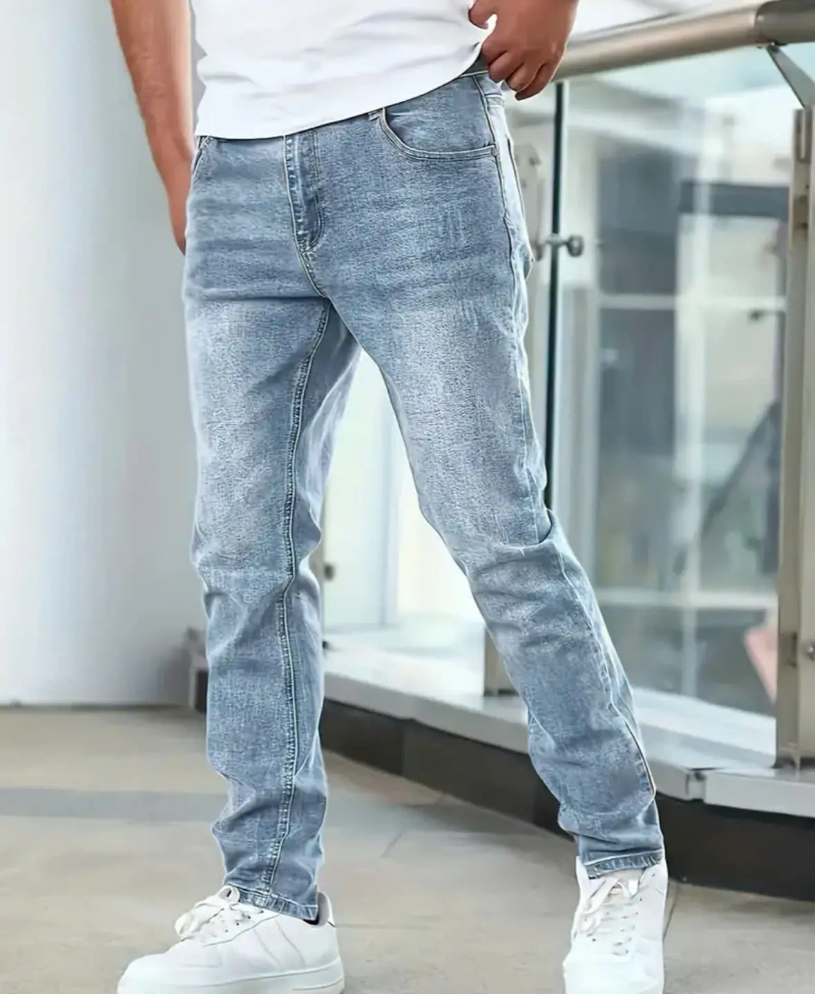Quần Jean Nam Màu Xanh Bạc Xước nhẹ Chất liệu Co Giãn Tốt Form Dáng Chuẩn Size Denim A5678- Menswear Pants Có Túi