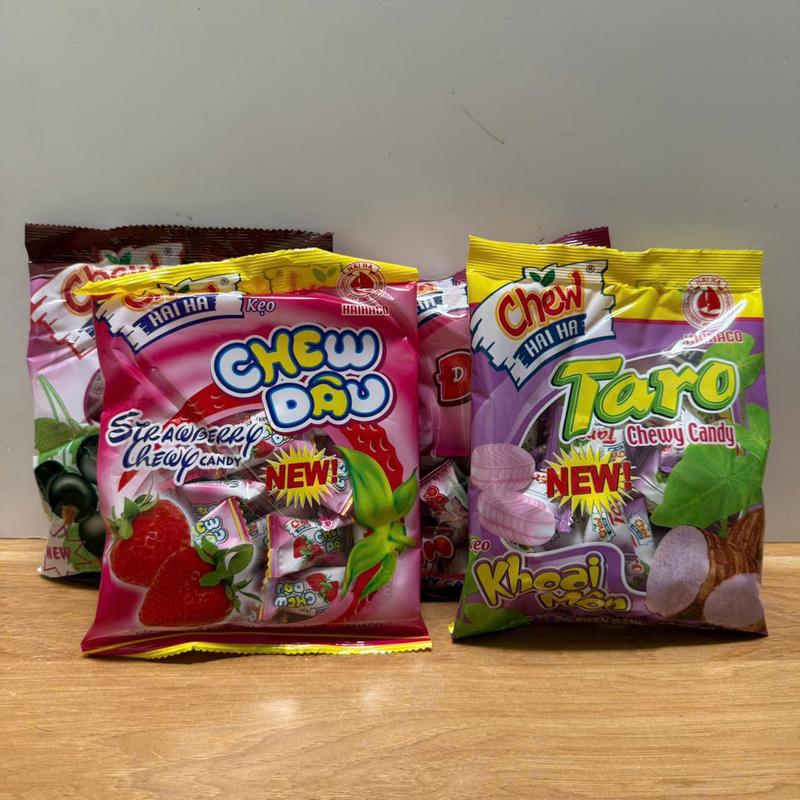 Kẹo Chew Taro Hải Hà vị Nho dâu đậu đỏ khoai môn Gói 90g