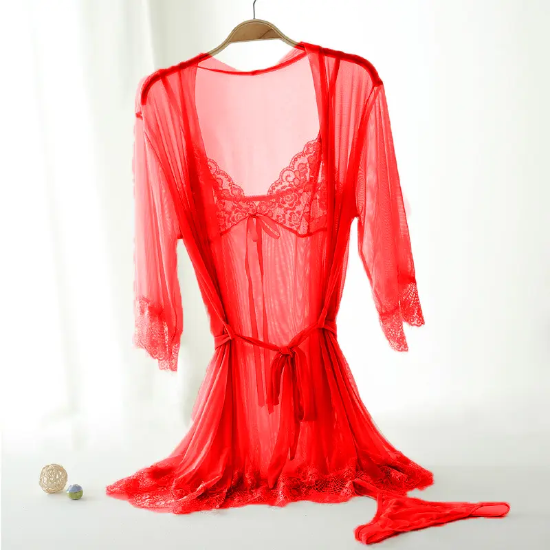 [Trend] Lingerie Setelan Jubah Wanita + Celana Dalam Berenda Set Gaun Malam Dress Tidur 1204 5