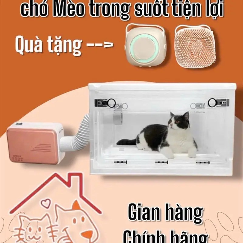 Combo hộp và máy sấy lông cho chó Mèo trong suốt tiện lợi, Máy sấy lông đa năng cho chó mèo