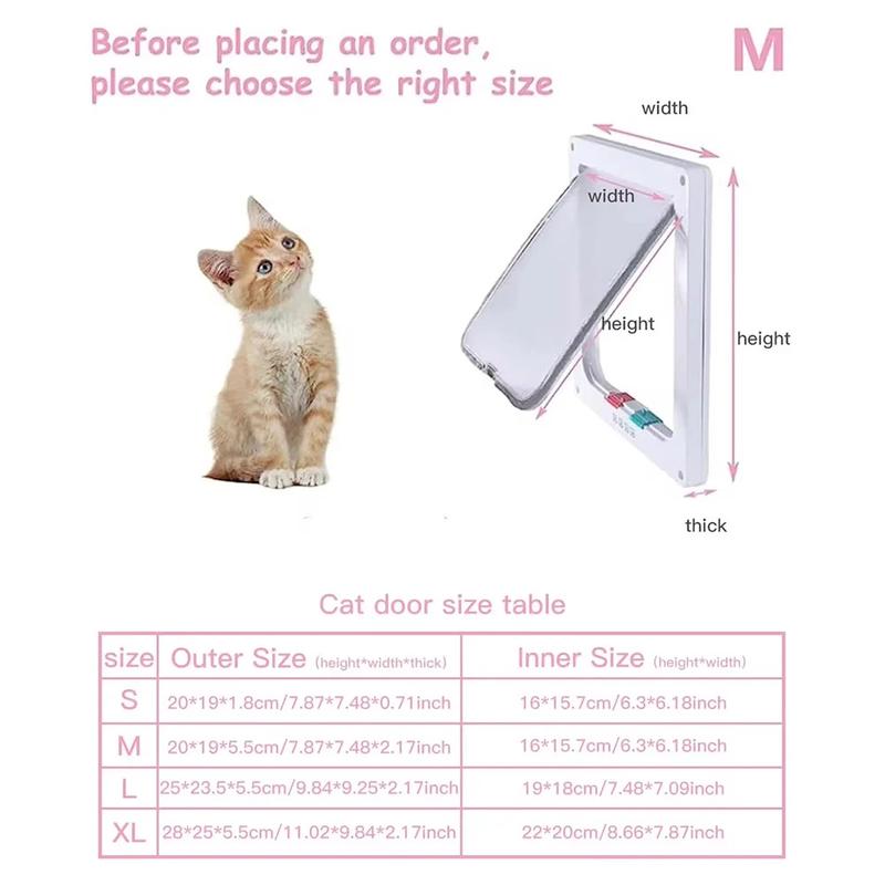 Product Introduction of Weather Proof Cat Door 4 Way Locking for Cat up to 20 lbs for Interior Doors, Cabinet, Garage Doors 4 Sizes Pet Door 14