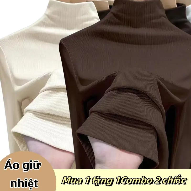 Combo hai cái áo Áo Giữ Nhiệt Nữ Cổ Lọ Basic Thu Đông Đơn Giản Màu Trơn Chất Liệu Mềm Mịn Dễ Mặc Dành Cho Nữ 2024 Chun Nhung Chấm Bi