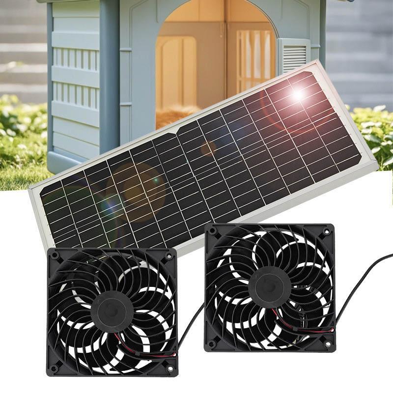 Solar Powered Dual Weatherproof Fan Kit, Solar Panel with 2 Exhaust Fans for Chicken Coop, Greenhouse, Shed, Pet House, Window Exhaust 5
