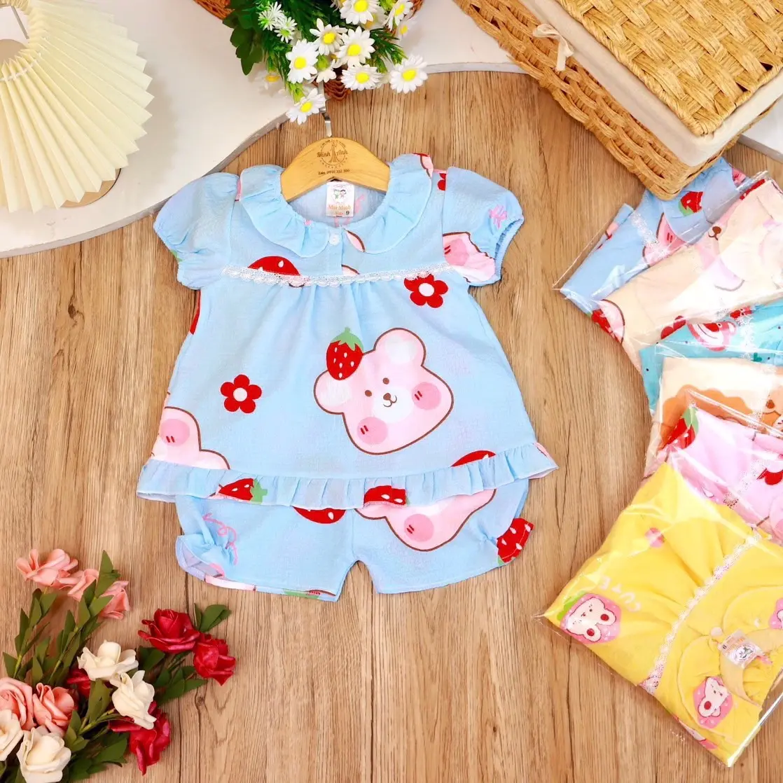 Combo 3 bộ xốp gạo bé gái siêu xinh