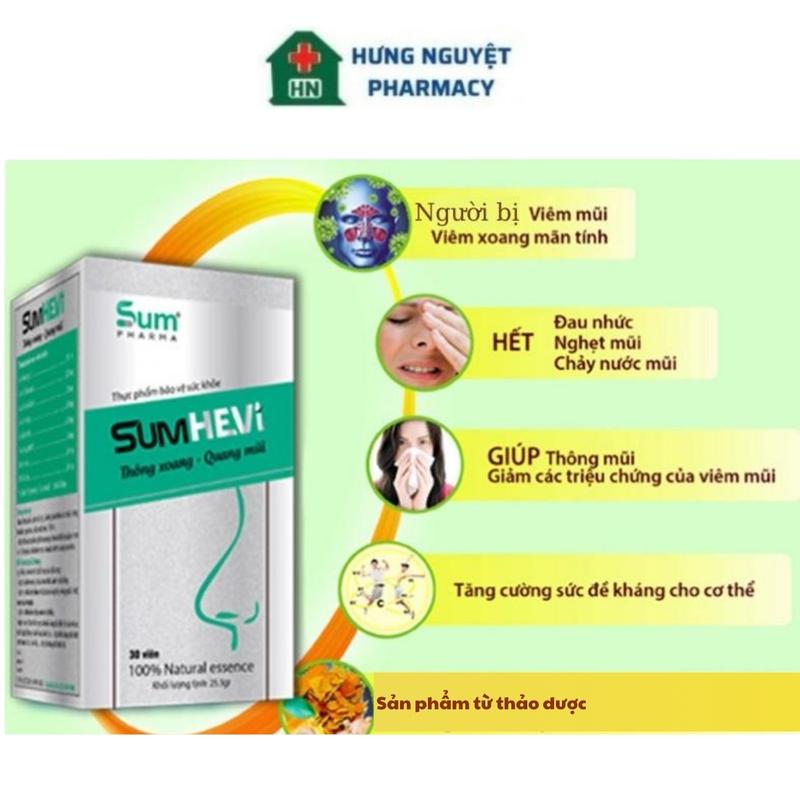 SUMHEVI viên uống hỗ trợ giảm viêm mũi, viêm xoang, tắc mũi, ngạt mũi, chảy nước mũi, đau nhức hoặc ê ẩm vùng đầu trán hoặc vùng mặt hộp 30 viên 1