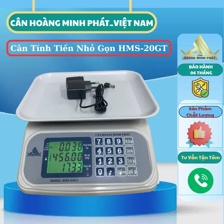 Cân điện tử HMS-20GT tính tiền nhỏ gọn 10kg/15kg/20kg thương hiệu Hoàng Minh Phát