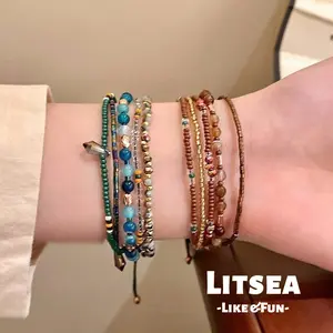 【Litsea】Gelang Set Berlian Warna Campuran dengan Desain Bertumpuk M285