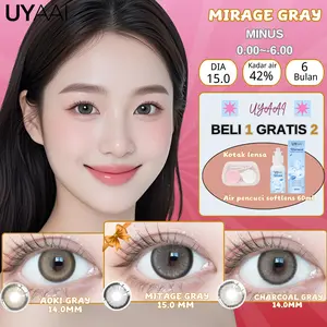 [COD] (Minus 0.00s/d~6.00)Beli 1 Gratis 2 （1 Sotlens+1 Case+1 Solution 60ml）UYAAI SOFTLENS Big Eyes Diamond Softlens Mirage Grey LENSA KONTAK Murah Softlens Color Contact Lens 14.0-15.0mm Wajah Eye Candy Grey