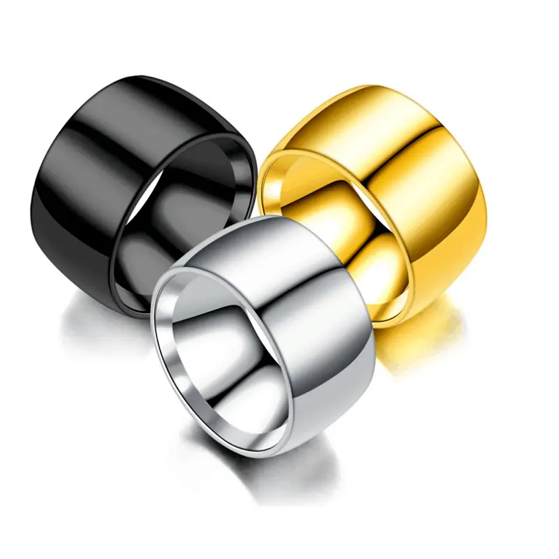12mm No Fade Classic Engage Wedding Rings Silvery Gold Color Ring 316L Stainless Steel Rings For Men And Women Jewelry