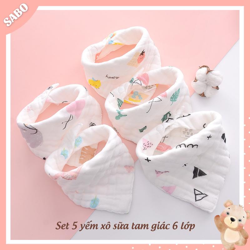 Set 5 Yếm Xô Tam Giác Cotton Organic 6 Lớp KILUTA Mềm Đẹp Thấm Hút Cho Bé