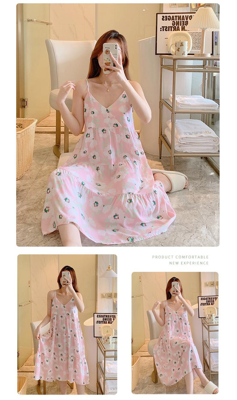 Product Introduction of Summer 2024 New Suspender Nightdress Women's Pure Desire Style Thin Poplin Pajamas Home Wear Sweet for Outer Wear Artificial Cotton Midi Dress 21