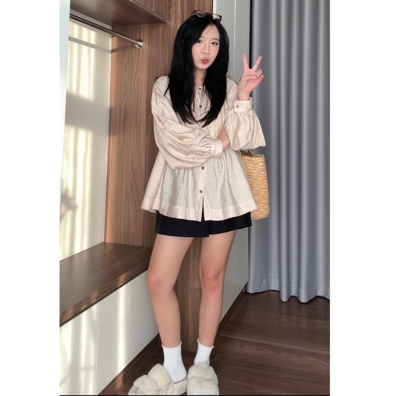 SET áo ĐŨI tay bồng dài tay kèm quần short ống rộng Bazic onee Nữ Women