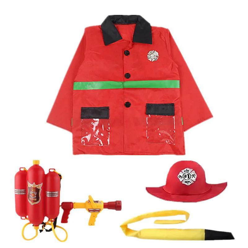 Kids Firefighter Costume Toddler Fireman Dress Up Halloween Cosplay Career Suit with Hose and Whistle Party Birthday Gift 7