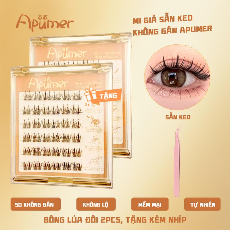 [TẶNG NHÍP] MI GIẢ CỤM KHÔNG GÂN APUMER tự nhiên 6 hàng có sẵn keo dùng dạng đuôi cá loại A, có thể tái sử dụng nhiều lần mi thỏ  có keo sẵn
