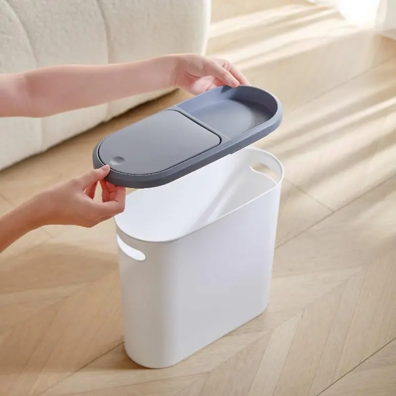 Bathroom Toilet Trash Can, 1 Count Household Creative Narrow Space Trash Can, Kitchen Bin, Large Capacity Press Type Trash Can with Lid, Home Organizer, Back to School Supplies, 2024 Home Essentials, Men Gifts , Bathroom Accessories 6