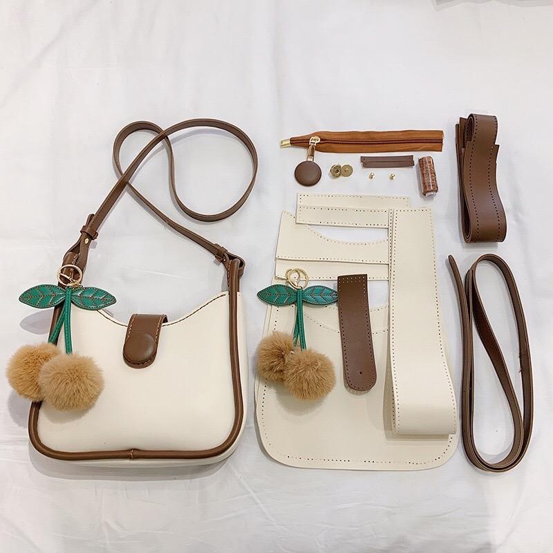  BỘ NGUYÊN LIỆU TÚI DA PU HANDMADE TỰ KHÂU TÚI DIY DA PU BAG NỮ ĐEO CHÉO ĐEO VAI KẸP NÁCH  dây đeo điều chỉnh được  21cmx7cmx25cm có Video hướng dẫn khâu chi tiết và hỗ trợ làm túi đến khi hoàn thành KÈM MÓC KHOÁ Bag Da Kem Tote 