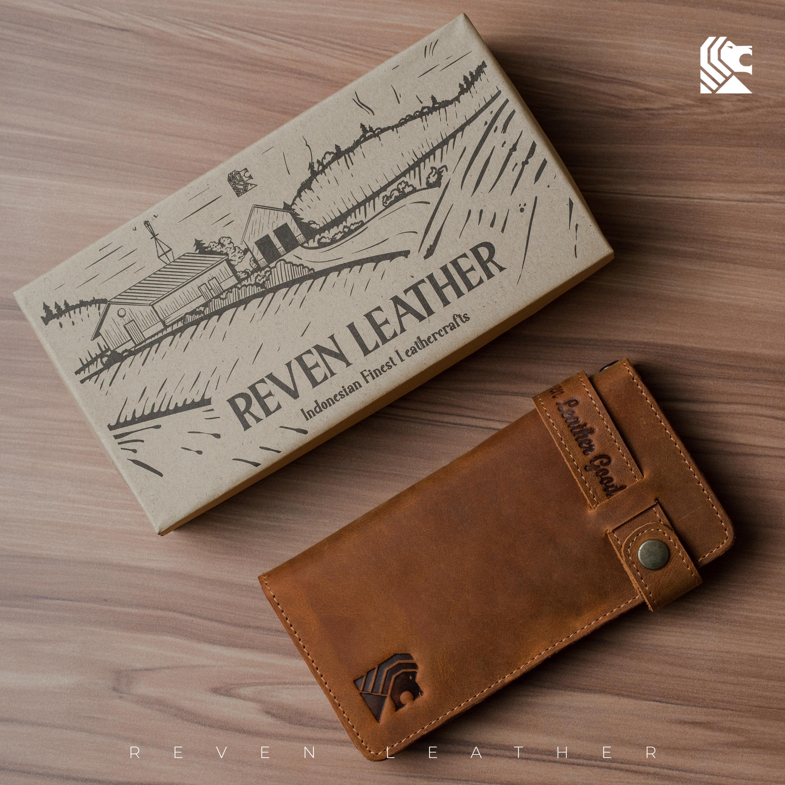 REVEN Bontage Dompet Panjang Lipat 2 Pria Kulit Asli Crazy Horse Klasik Keren Total 9 Slot Ruang Koin Resleting Kancing Klip Pouch HP Rantai Pengaman Untuk Motoran Gaya Cowok