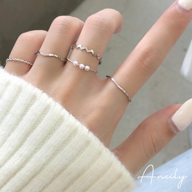 Set phụ kiện Nhẫn Sóng Bạc Đơn Giản Thanh Lịch Phong Cách Hàn Quốc 3