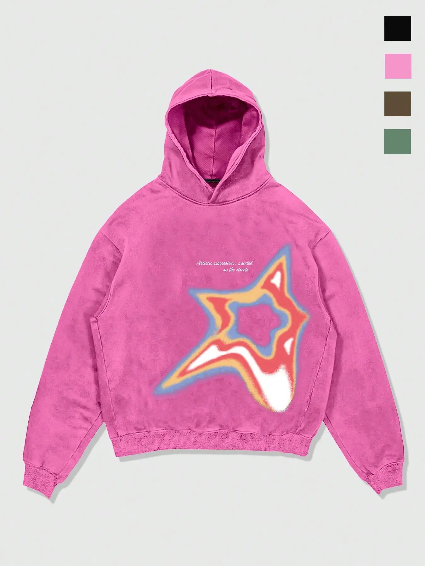 Men's Letter & Star Print Vintage Hoodie, Casual Trendy Loose Hooded Sweatshirt for Daily Wear, Unisex Top for Spring, Cotton