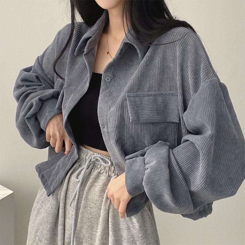 Product Introduction of มี 4 สีให้เลือก เสื้อ แขนยาว ผ้าลูกฟูก แบบหนา ทรงหลวม ลายดอกไม้ สไตล์เรโทร 27
