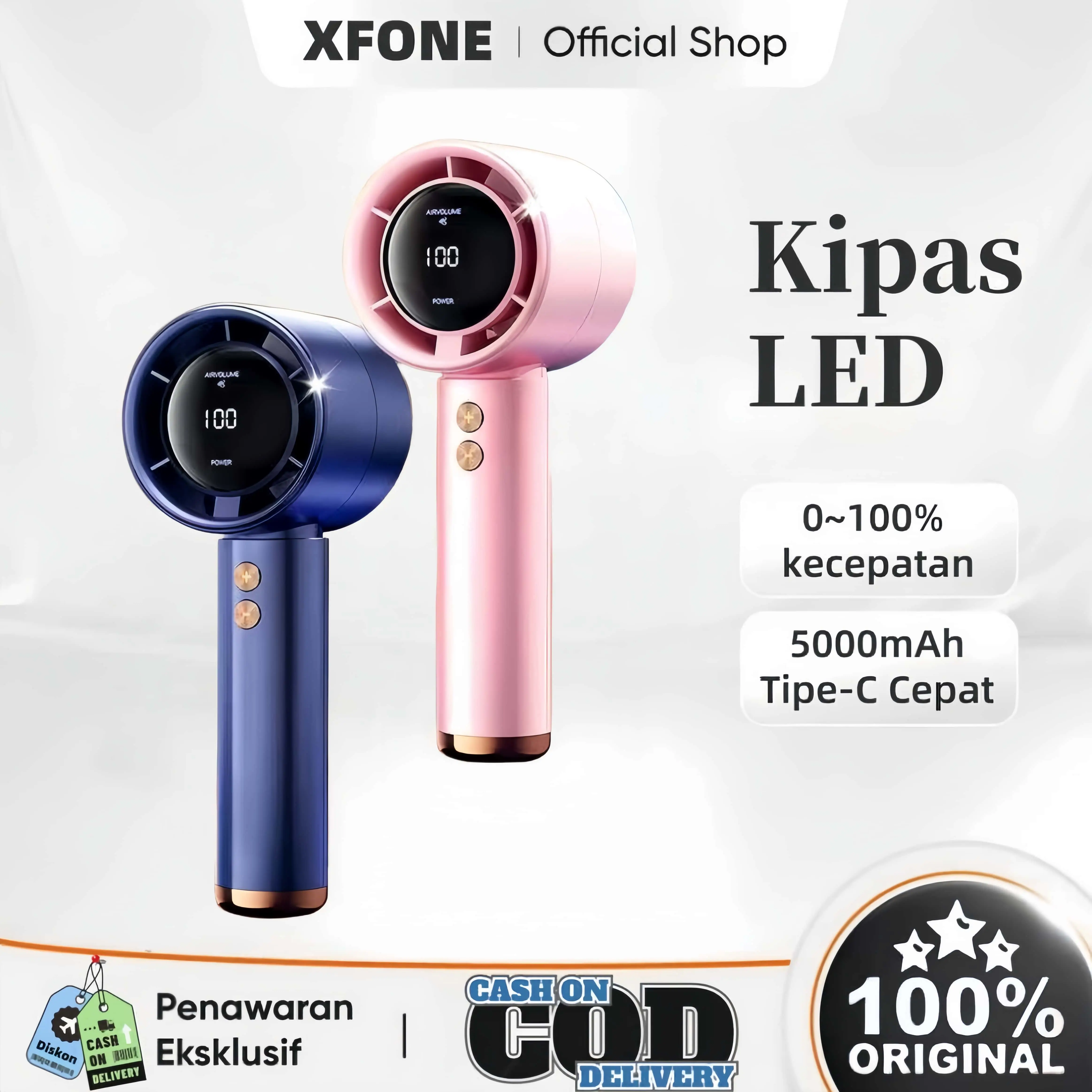 XFONE High-speed kipas 100 Gear Wind kipas angin Digital Display Adjustable Turbo kipas tangan untuk olahraga luar ruangan dan pendinginan cepat Basis Pencocokan