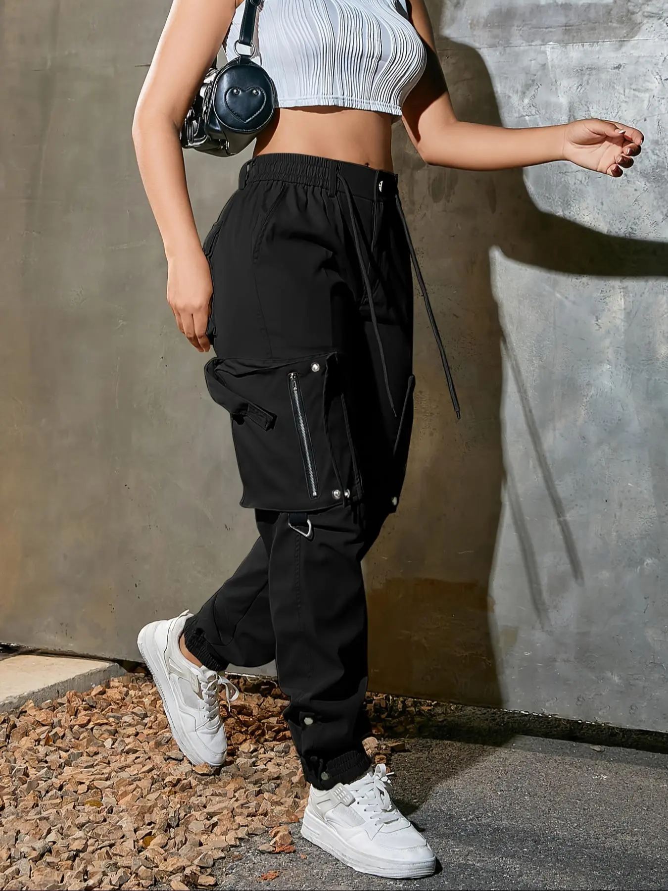 Women's Plain Pocket Cargo Pants, Casual Street Zip Up  Trousers  for Daily Wear, Ladies Bottoms for All Seasons
