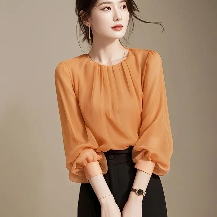 Áo Dài Tay Đẹp Phong Cách Pháp, Màu Trơn Dành Cho Nữ, Hàng Mới Về Mùa Thu 2024, Áo Sơ Mi Nhỏ Thanh Lịch, Áo Voan Phổ Biến, Thích Hợp Cho Phụ Nữ, 1 / 2 Cỡ