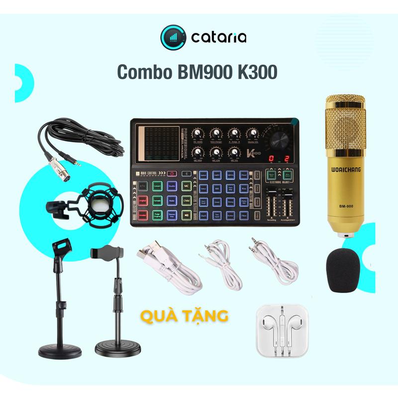 Combo mic thu âm Mic Livestream Mic Bm900 Kết Hợp Cùng Sound Card K300 Chất Lượng Âm thanh Hay Có Blutooth Có Pin Có Sẵn Hiệu Ứng Vỗ Tay Tiếng Cười Thay Đổi Giọng Nói