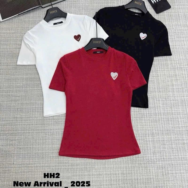 Áo thun nữ cổ tròn tay ngắn thêu logo trái tim, from tôn dáng chất cotton mềm mịn Women 5