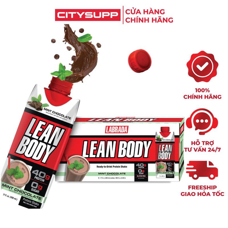 Sữa uống Labrada Lean Body RTD (Thùng 12 Chai), Sữa thay thế bữa ăn tiện lợi giàu protein | Made in USA