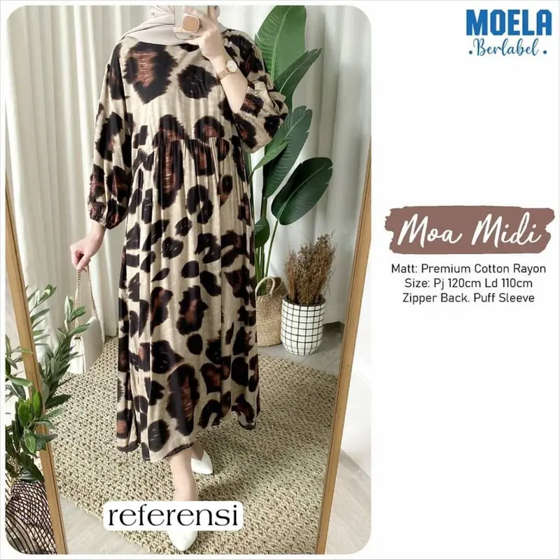 MOA MIDI DRESS - GAMIS RAYON MOTIF LEOPARD BUSUI 0