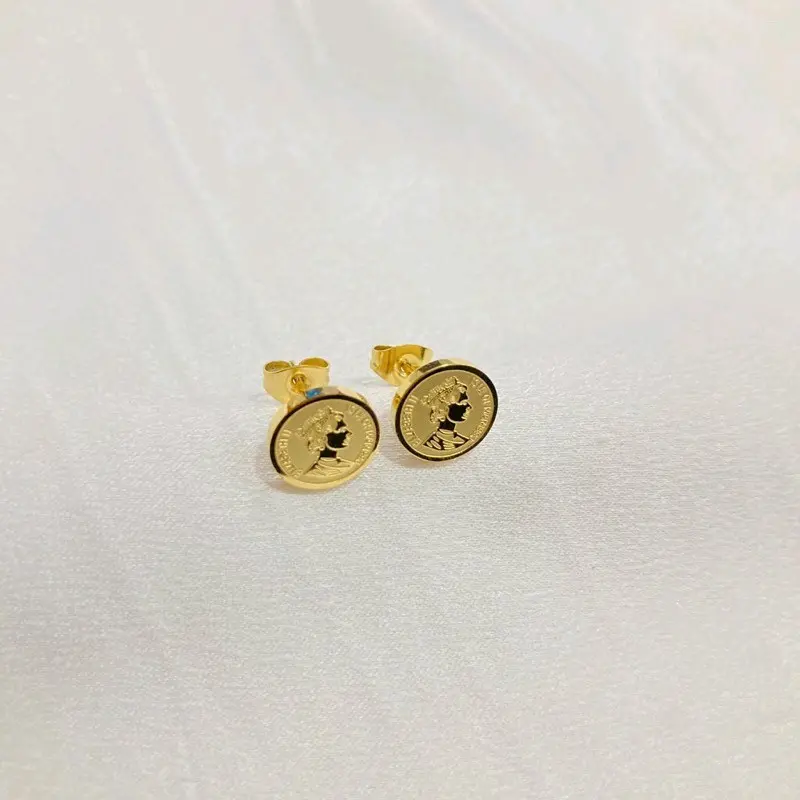 giwang /anting tusuk bentuk koin simple titanium Perhiasan Wanita