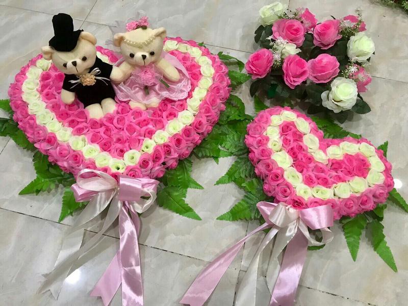 BÔNG XE HOA - MẪU TIM CÓ GẤU MẪU NHỎ TRANG TRÍ XE RƯỚC DÂU 5